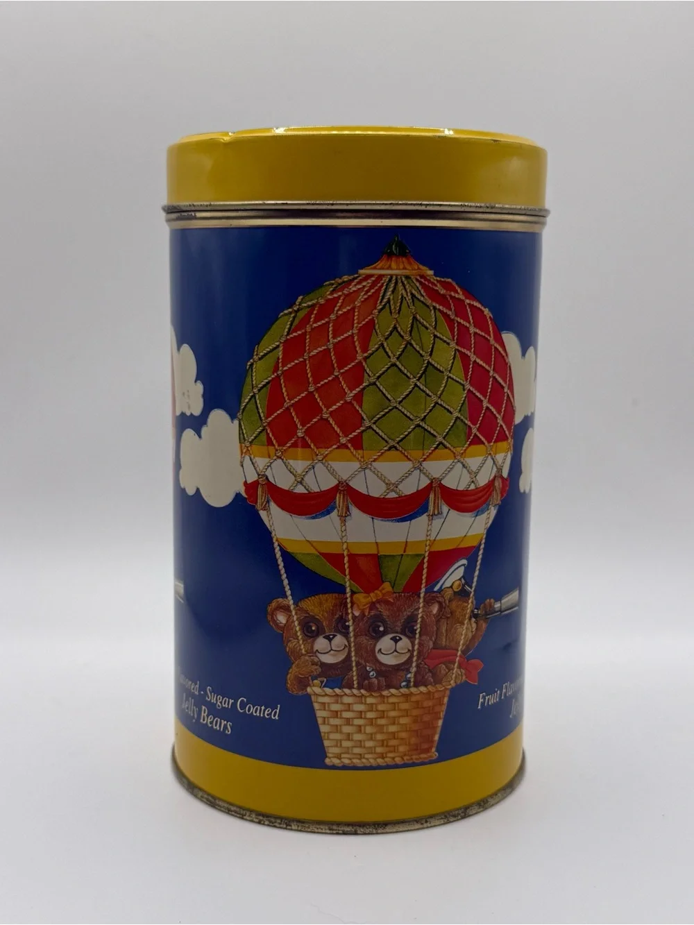 Blue and Yellow Hot Air Balloon Teddy Tin Decorative Canister